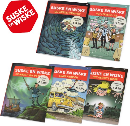 Suske en Wiske - Voordeelbundel van 5 Suske en Wiske stripboeken - Nummers: 348, 349, 350, 352 en 353 - Stripboeken voor kinderen en volwassenen