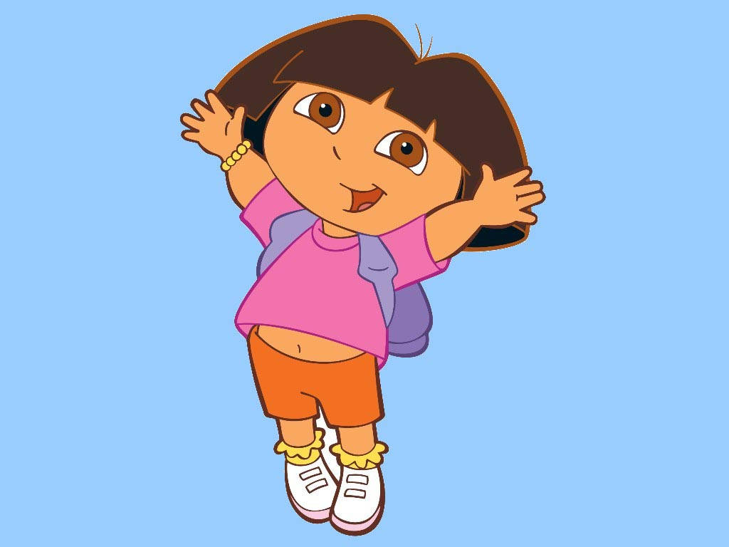 Dora the explorer die springt met blauw achtergrond