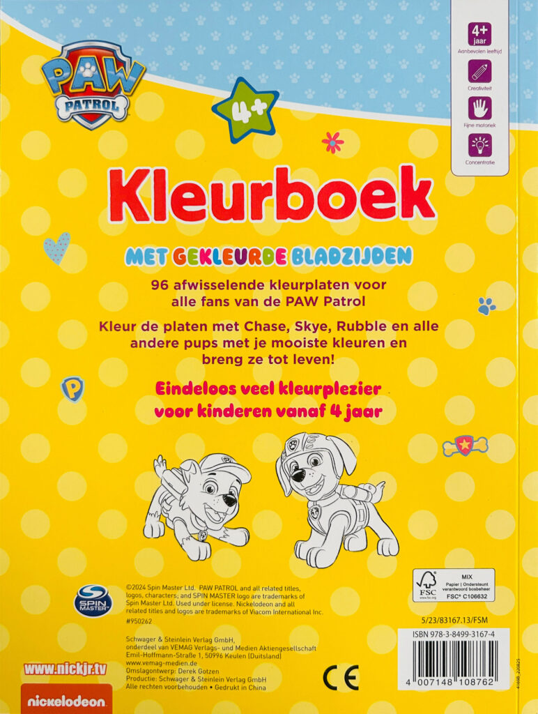 Paw Patrol Kleurboek met gekleurde bladzijden
